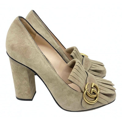 Pre-owned Gucci Marmont Beige Suede Heels