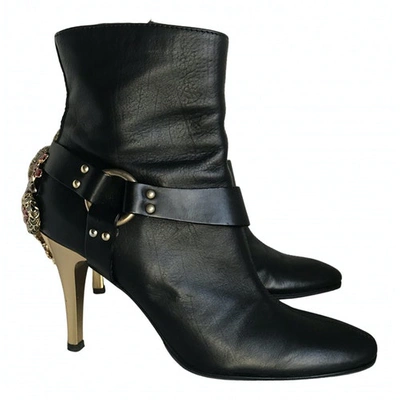 Pre-owned Roberto Cavalli Leather Biker Boots In Black