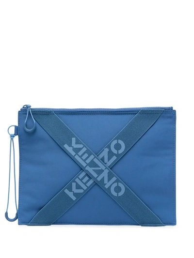 Kenzo X Logo Large Pouch In Blue