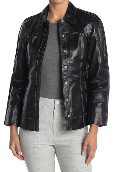 Ganni Leather Work Jacket In Black