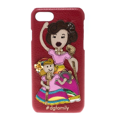 Pre-owned Dolce & Gabbana Red Leather Embellished #dgfamily Patch Iphone 6 Case