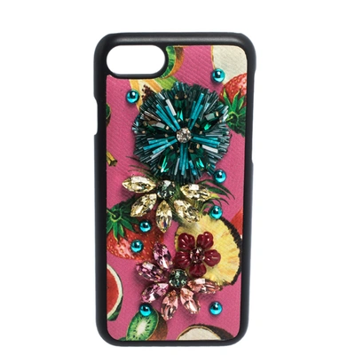 Pre-owned Dolce & Gabbana Multicolor Fruit Print Leather Crystal Embellished Iphone 7 Case