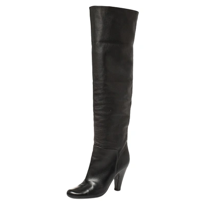 Pre-owned Giuseppe Zanotti Black Leather Mid Calf Foldover Boots Size 37