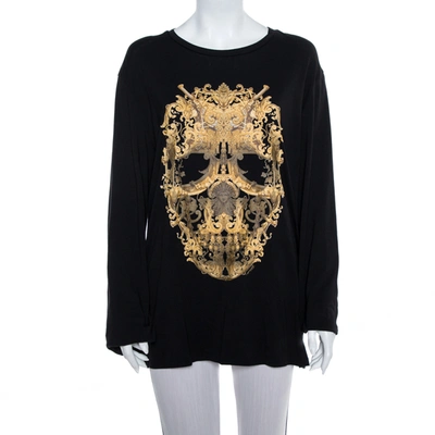 Pre-owned Just Cavalli Black Printed Cotton Long Sleeve Crewneck T Shirt Xxl