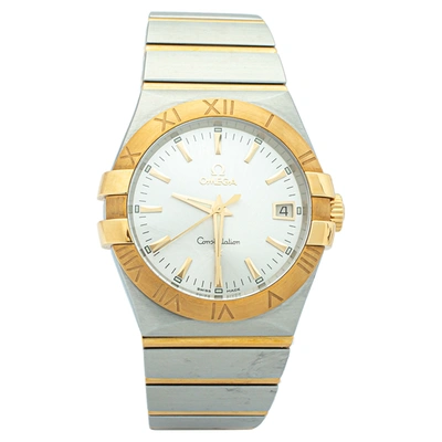 Pre-owned Omega Silver 18k Yellow Gold & Stainless Steel Constellation 123.20.35.60.02.002 Men's Wristwatch 35mm
