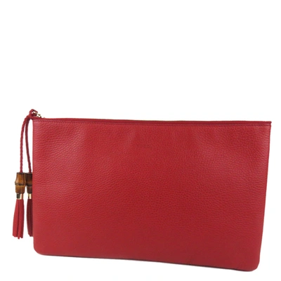 Pre-owned Gucci Red Bamboo Leather Clutch Bag