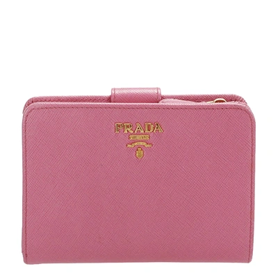 Pre-owned Prada Pink Saffiano Metal Leather Compact Wallet