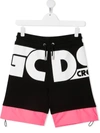 GCDS TEEN LOGO-PRINT COLOUR-BLOCK SHORTS