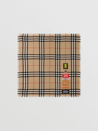 Burberry Logo Graphic Check Cashmere Large Square Scarf In Archive Beige
