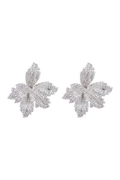 Eye Candy Los Angeles Silver Leaf Cz Crystal Stud Earrings