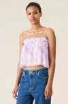 Ganni White & Purple Georgette Pleated Strap Camisole In 724 Orchid Bloom