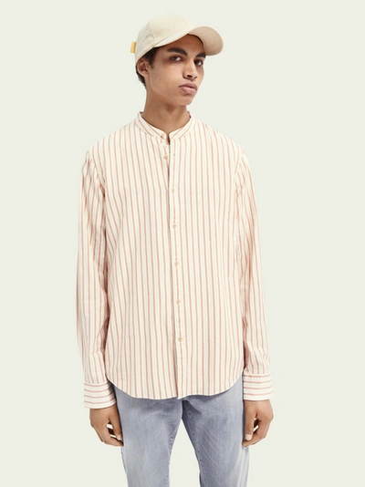 Scotch & Soda Collarless Relaxed Fit Organic Cotton Shirt In Beige