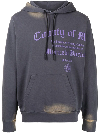 Marcelo Burlon County Of Milan Logo-print Bleached Effect Hoodie In Blue