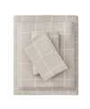 Beautyrest Oversized Flannel California King Oversized Cotton Flannel Sheet Set, 4 Piece Bedding In Beige Windowpane