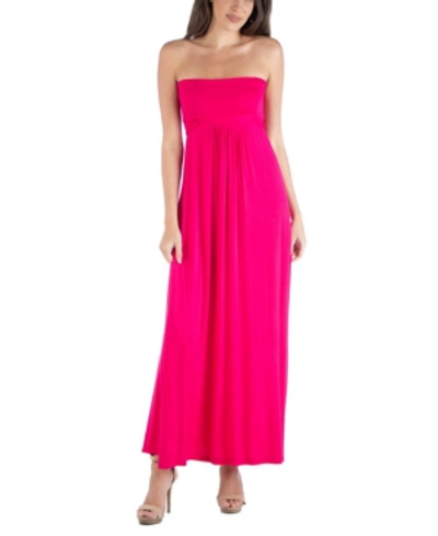 24seven Comfort Apparel Sleeveless Maternity Maxi Dress With Empire Waist And Belt In Pink