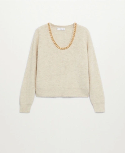 Mango Women's Chain Fine-knit Sweater In Light Beige