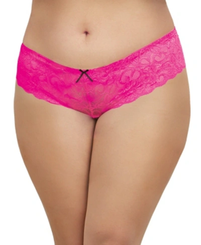 Dreamgirl Women's Plus Size Low-rise Crotchless Boyshort With Satin Bow Details In Hot Pink