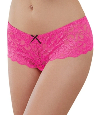 Dreamgirl Women's Low-rise Crotchless Boyshort With Satin Bow Details In Hot Pink