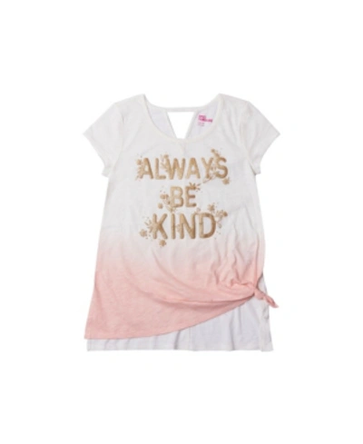 Epic Threads Kids' Big Girls Short Sleeve Knot Front Text Tee In Holiday Ivory