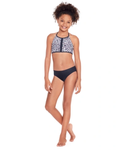 Glitter Beach Kids' Big Girls Halter Bikini Set With Front Braid Detail, 2 Piece In Black