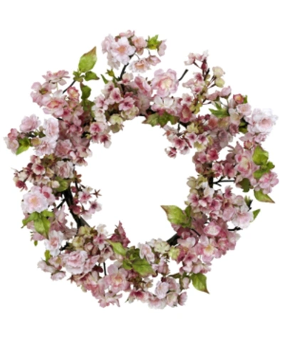 Nearly Natural 24" Artificial Cherry Blossom Wreath In Pink