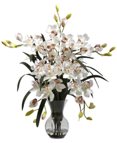 Nearly Natural Large Cymbidium Arrangement With Vase In White