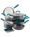 Rachael Ray Create Delicious Hard-anodized Aluminum 11-pc. Nonstick Cookware Set In Gray With Teal Handles
