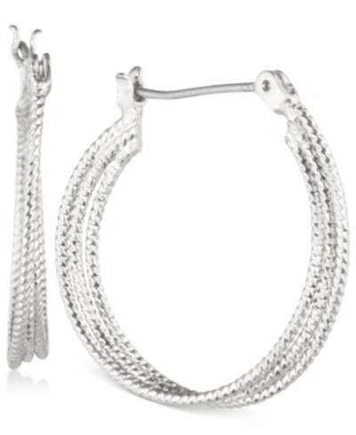 Nine West Multi-row 1" Textured Hoop Earrings In Silver