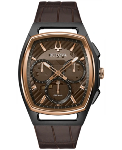 Bulova Men's Chronograph Curv Brown Leather Strap Watch 41.7mm