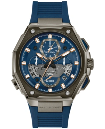 Bulova Men's Chronograph Precisionist X Blue Epdm Rubber Strap Watch 44.5mm In Blue / Gold Tone / Rose / Rose Gold Tone