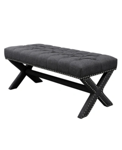 Inspired Home Louis Tufted Nailhead Bench With X-legs In Dark Gray