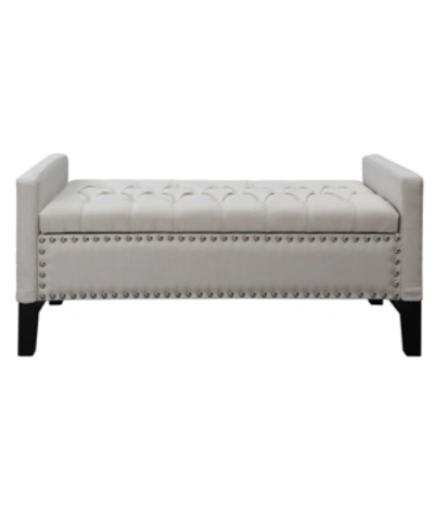 Inspired Home Columbus Button Tufted Storage Bench With Nailhead Trim In Cream
