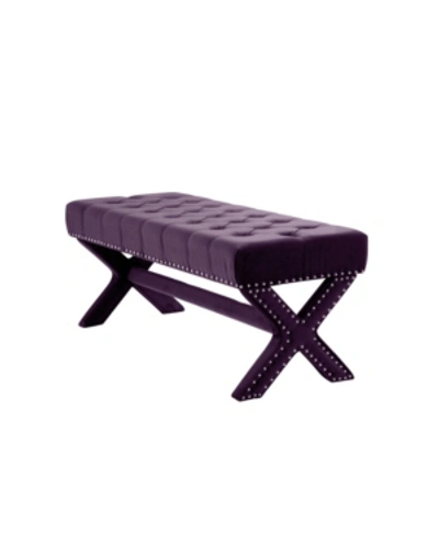 Inspired Home Louis Tufted Nailhead Bench With X-legs In Plum