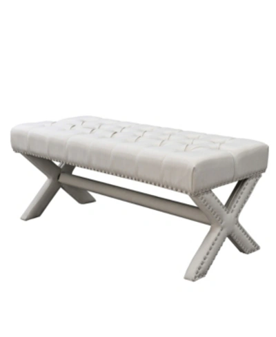 Inspired Home Louis Tufted Nailhead Bench With X-legs In Cream