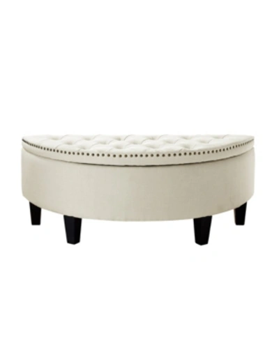 Inspired Home Jolie Upholstered Tufted Half Moon Storage Ottoman With Nailhead Trim In Cream