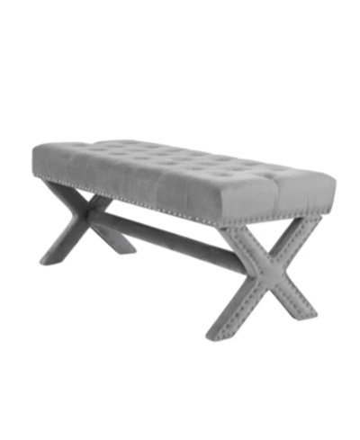 Inspired Home Louis Tufted Nailhead Bench With X-legs In Gray