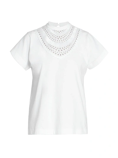 Alaïa Openwork Necklace-embroidered Cotton T-shirt In White