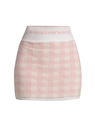 Alexander Wang T Women's Gingham Knit Mini Skirt In Cradle Pink White