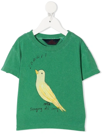 The Animals Observatory Kids' Bird Print T-shirt In Green