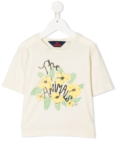 The Animals Observatory Kids' Floral-logo Print T-shirt In White