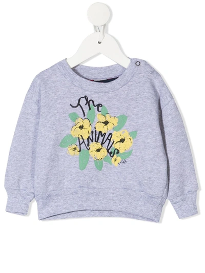 The Animals Observatory Kids' Logo-floral Print Sweatshirt In Grey