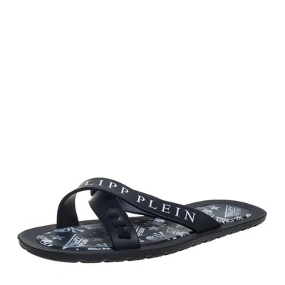 Pre-owned Philipp Plein Black/white Rubber Bangor Slide Sandals Size 40
