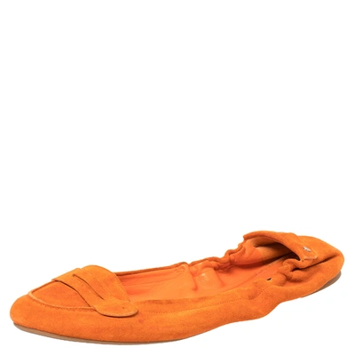 Pre-owned Ralph Lauren Orange Suede Penny Scrunch Ballet Flats Size 39.5