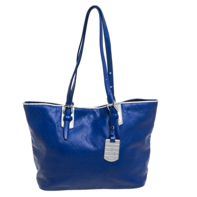 Pre-owned Longchamp Blue/silver Leather Medium Lm Cuir Shopper Tote