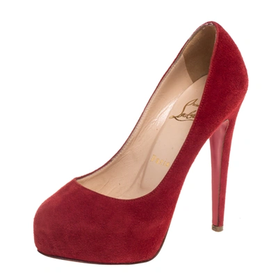 Pre-owned Christian Louboutin Red Suede Bianca Platform Pumps Size 35