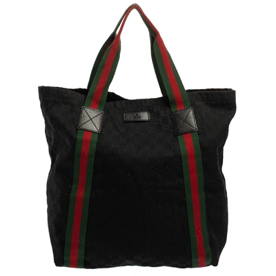 Pre-owned Gucci Black Gg Canvas Original Web Tote