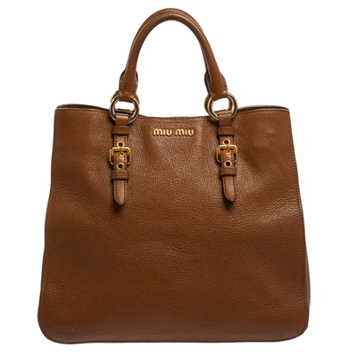 Pre-owned Miu Miu Brown Madras Leather Shopping Tote