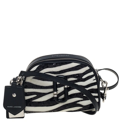 Pre-owned Marc Jacobs Black/white Leather And Sequin Zebra Shutter Crossbody Bag