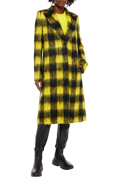 Maison Margiela Brushed Checked Mohair-blend Coat In Yellow