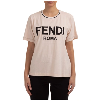 Fendi Embroidered Logo T-shirt In Pinkish Beige